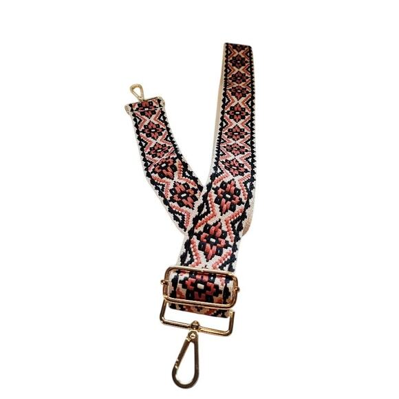 Boho Aztec Embroidered Purse Strap Replacement Crossbody Adjustable Coral Black - Picture 3 of 8